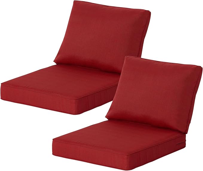 24x27.5 Inch Outdoor Deep Seat Cushions Set of 2,Thick High-Density Foam, Water-Resistant, Piped Edges & YKK Hidden Zipper for Patio Furniture,Chili