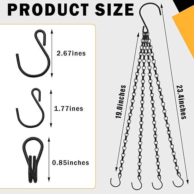 3 Pieces Hanging Baskets Chains 4 Leads Hanging Chains 23 Inches Long Flower Pot Basket Chains, for Planters, Bird Feeders, Lantern, Lamp