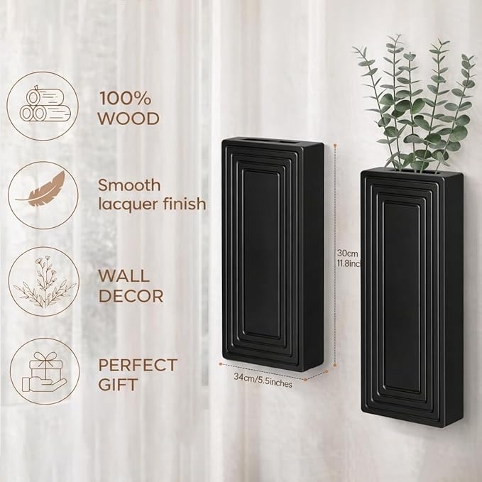 Wooden Wall Planter Vase Set of 2,2 Pack Hanging Planter for Indoor Fake Plants Modern Boho Farmhouse Wall Art Decor for Home Indoor Kitchen Modern Farmhouse Bathroom Living Room Dining Room