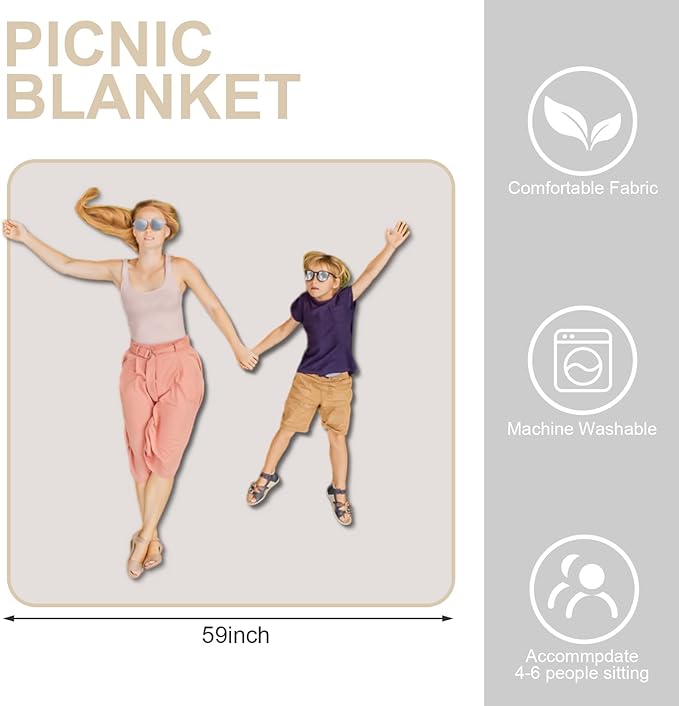Picnic Basket with Blankets and Bamboo Plates Picnic Supplies Set Basket with Lid and Handle Wicker Picnic Basket Sturdy Woven Body with Washable Lining for Camping (White)