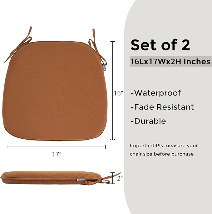 Outdoor Chair Cushions Set of 2,Patio Seat Cushion 17"x16"x2",U-Shaped Dining Chair Cushion 17 by 16 Inch,Water Resistant,Fade-Resistant Chair Pads for Kitchen Garden Furniture(Caramel Orange)