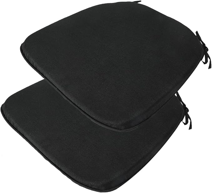 Outdoor Chair Cushions Set of 2,Patio Seat Cushion 17"x16"x2",U-Shaped Dining Chair Cushion 17 by 16 Inch,Water Resistant,Fade-Resistant Chair Pads for Kitchen Garden Furniture(Black)