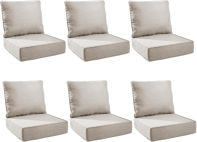 Outdoor Cushion Set for Furniture Patio Furniture, UV Resistant, Water Resistant - 6 Inch Thick Foam Garden Cushions– 24x24 Inch Patio Seat Covers for Chair/Sofa/Couch | Beige | 6-Pack |