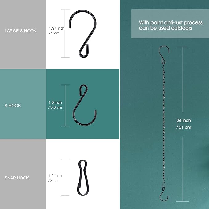 Chain for Hanging Plants, 24 Inch Black Plant Chains for Hanging Planter Baskets Kits with Hooks for Bird Feeder Wind Chime, Chains Perfect for Indoor Outdoor Decor (10 PCS)