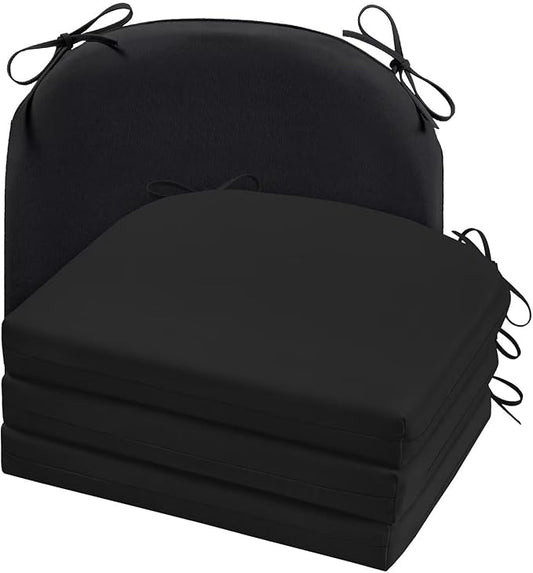 Cozyide Outdoor Chair Cushions, Waterproof Patio Seat Cushions with Adjustable Straps, Round Corner Patio Chair Cushions for Garden, Black, 17x16x2 Inch (Pack of 4)