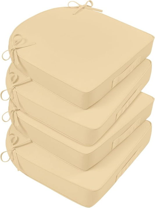 Basic Beyond Outdoor Cushions for Patio Furniture Waterproof Outdoor Chair Cushions Set of 4-19 x 19 x 3 Inch Thick Patio Chair Cushions with Adjustable Ties, Beige