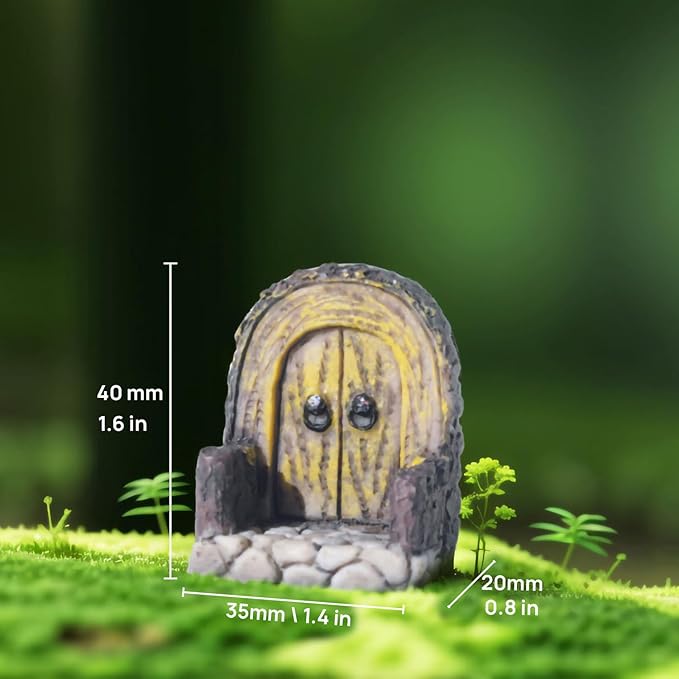 Fairy Door.Miniatue Fairy Tiny Circular Arch Door Figurines.Fairy Garden Supplies.Terrarium/Aquarium Accessories.DIY Miniature Garden.A Door and 3Pcs Steppings. (Fence Hobbit Door)
