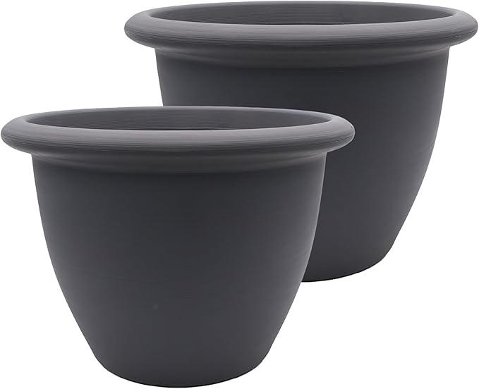 The HC Companies Sevilla Flower Planters - Outdoor & Indoor Planter - Round Self Watering Plant Pots for Herbs & More (16”, Warm Gray, Pack of 2)