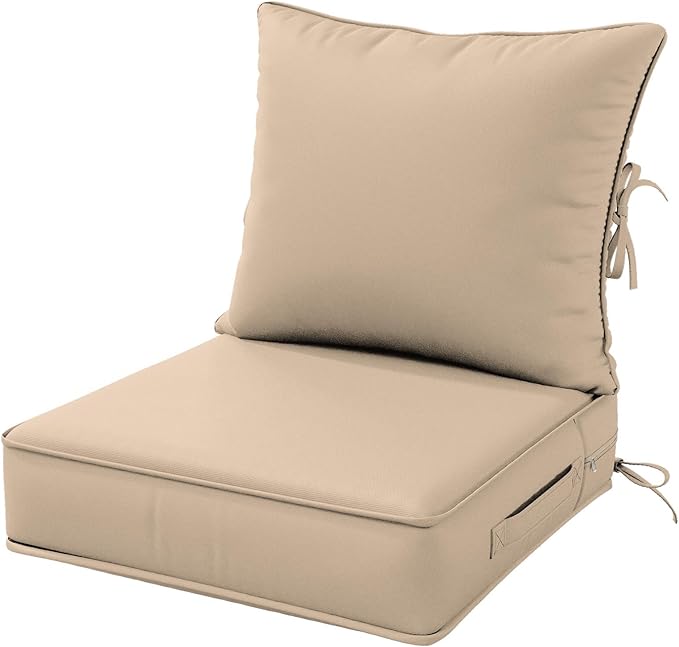 Outdoor Patio Chair Cushions Set 22 L X 22 W X 4 H Waterproof & Fade Resistant Deep Seat and Back Cushions with Removable Covers Outdoor Seat Cushion Set for Chairs and Sofas