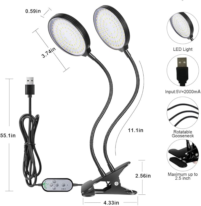 Grow Light 30W Sunlike Full Spectrum LED Plant Grow Lights with Timer Auto On/Off 4/8/12H Waterproof Grow Lamp for Indoor Plants, 5 Dimmable Levels, 3 Switch Modes, Adjustable Gooseneck