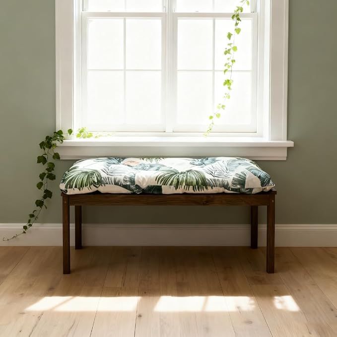 Outdoor Waterproof & Sun-Resistant Bench Cushion, 47.3"x19.7"x3.2" Tufted Patio Seat Pad with Non-Slip Ties,Long Chair Cushion for Garden,Porch,Swing,Indoor Furniture (Flower 2, 47.3×19.7×3.2)