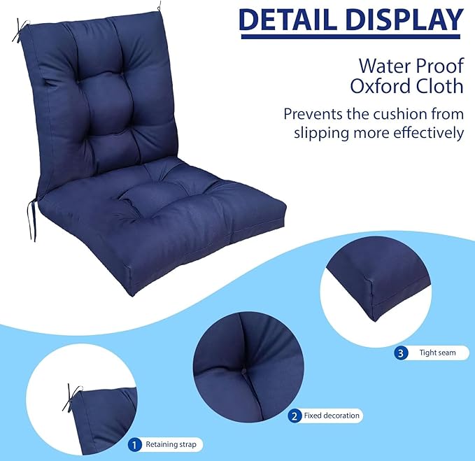Floral Outdoor Chair Cushions Waterproof Tufted High Back Wricker Chair Cushion with Ties for Indoor Patio Furniture 41.7"*20.8"*3.5" Navy Floral