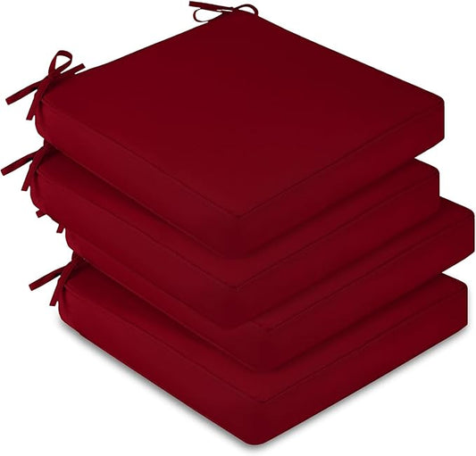 downluxe Waterproof Outdoor Chair Cushions Set of 4, 19" x 19" x 3" Patio Chair Cushion with Non-Slip Ties & Handle, Square Outdoor Cushion for Patio Furniture with Removable Cover, Burgundy