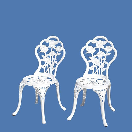 KAILI Rose Garden Cast Aluminum Bistro Chairs, Decorative Outdoor Patio Seating, Set of 2, White and Black (Rose Chair White)