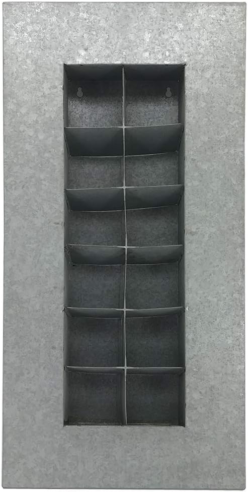 Modern Home Living Wall Galvanized Steel/Zinc Succulent Planter, Wall Mounted Garden Pocket Planter (12 Pocket, Aged Zinc)
