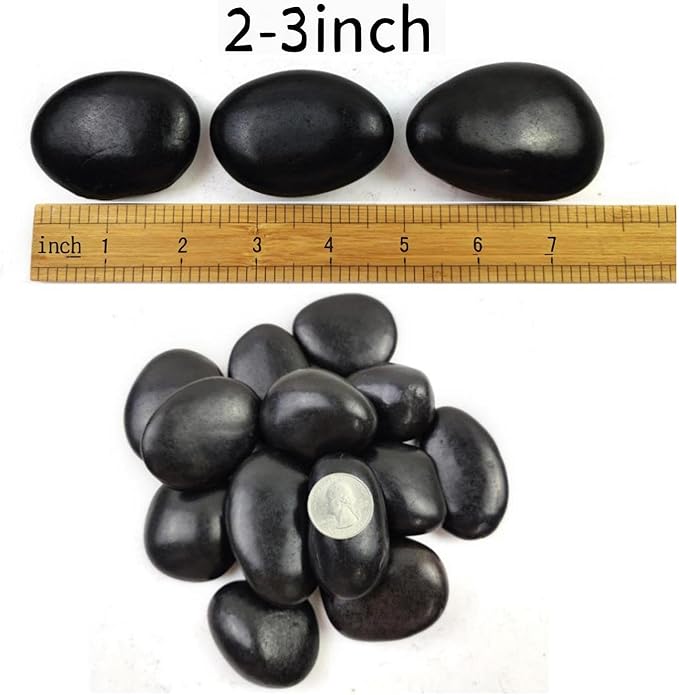 Natural Black River Rocks - 2-3 inch 5LB High Polished Decorative Pebbles, Black Stones for Landscaping, Natural River Rocks for Outdoor Décor, Polished Pebbles for Plants.