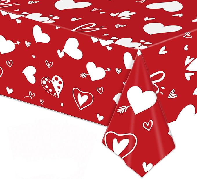 3 Pieces 54 x 108 Inches Valentine's Day, St. Patrick's Day, and Easter Tablecloth Set - Disposable Plastic Table Covers Decorations with Heart, Shamrock, and Bunny Designs for Spring Party Supplies