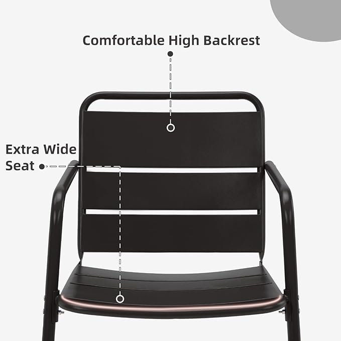 MELLCOM Patio Chairs Set of 2, Small Patio Furniture Set - 2 C-Spring Metal Chairs, Outdoor Bistro Set for Balcony, Front Porch, Poolside, Garden, Deck, Indoor, Black