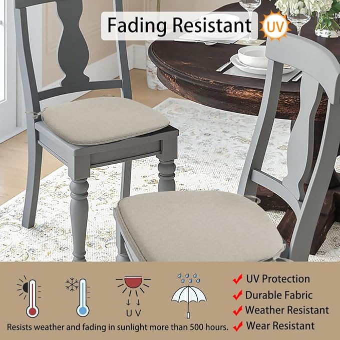 Magpie Fabrics Outdoor/Indoor 17"x16"x2" Chair Cushions with Ties Set of 4, Waterproof All Weather U-Shape Seat Pads Decoration for Patio Garden Furniture Home Office (Taupe)