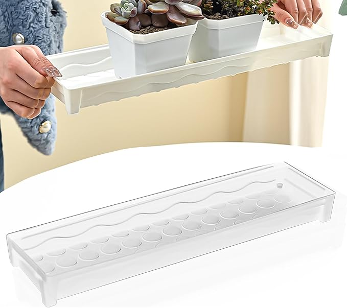 5 PCS Plastic Plant Tray Saucer, Rectangular Windowsill Plant Drainage Stand for Indoors Outdoor, White Water Drip Tray for Succulent Pot Planter, 16 x 4.5 x 1.6 Inch