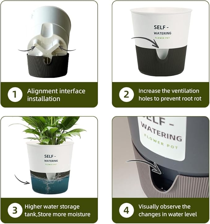 5/6.5/7.5 Inch Self Watering Pots for Indoor/Outdoor ,2 Pack plastic Planters for Indoor Plants with Drainage Holes and Saucers, Modern Decorative Flower Pot for Plants (White, 5 inch)