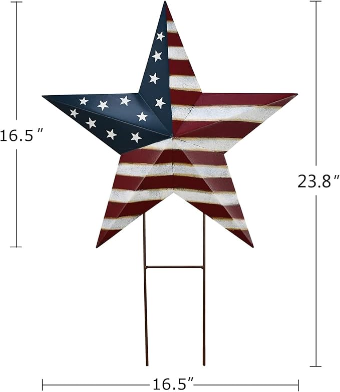 Metal USA Letter Yard Sign with Stake, Patriotic Barn Star Garden Stake Hanging Wall Decor, Outdoor Garden Lawn American Decor for 4th of July Independence Day Memorial Day