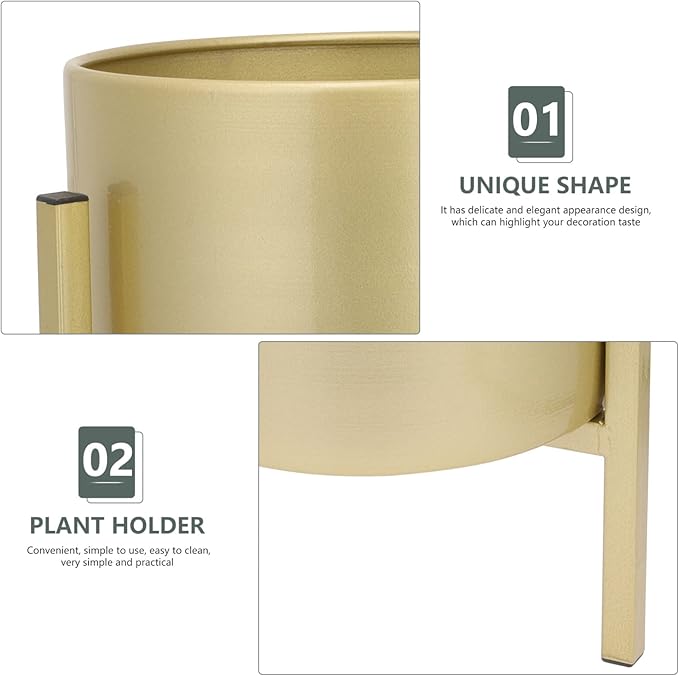 Gold Plant Stand for Indoor Plants - 10 Inch Round Metal Planter Pot with Iron Floor Stand, Modern Flower Pot for Living Room, Home Decor