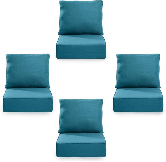 6" Thick Outdoor Cushion, 24*24*6" Patio Furniture Cushions with Waterproof Patio Furniture Cushions with Removable Cover, 28D High Density Patio Cushion for Outdoor Furniture, Green-4pcs