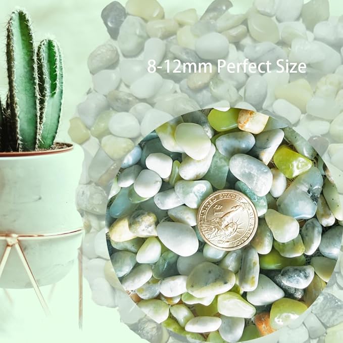 8-12mm Green Agate Stones 5LBS Polished Tumbled Pebbles Crystals Top Soil Hydroponics Rocks for Plants, Fish Tank, DIY Handmade, Home Decor, Vase Filler, Landscaping