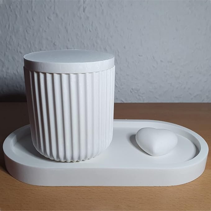 Storage Box With Lids, Silicone Candle Jar Molds Set, Creative Vessels Pot Molds, Concrete Round Stripe With Cover Bottle Making Moulds for Holder (B)