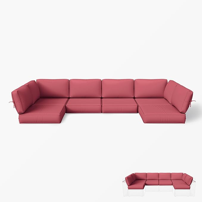 Outdoor Replacement Cushions for Patio Furniture, 5" Foam High-Density, 14-Piece Water-Resistant Outdoor Cushion for 6-Seat Sectional Patio Conversation Sets, Liner&Cover