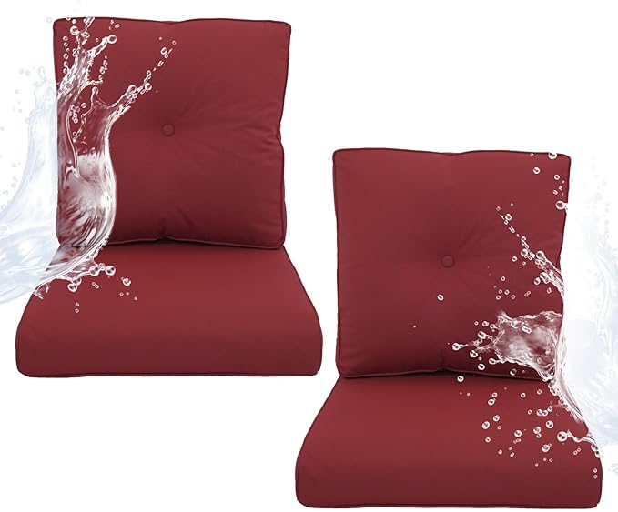 Outdoor Chair Cushions 2 Sets - 22 * 24" Patio Furniture Cushions with Removable Cover, 28D High Density Sponge Filling Outdoor Patio Cushions for Chairs, Rocker, Sofa and Loveseat - Red