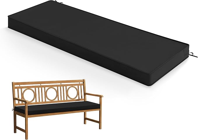 Outdoor Bench Cushion: Waterproof and Fade Resistant Patio Furniture Cushions - Non-Slip Bench Pad Cushion with Removable Cover for Garden Swing Porch Sofa Settee, 42 x 18 Inch, Black