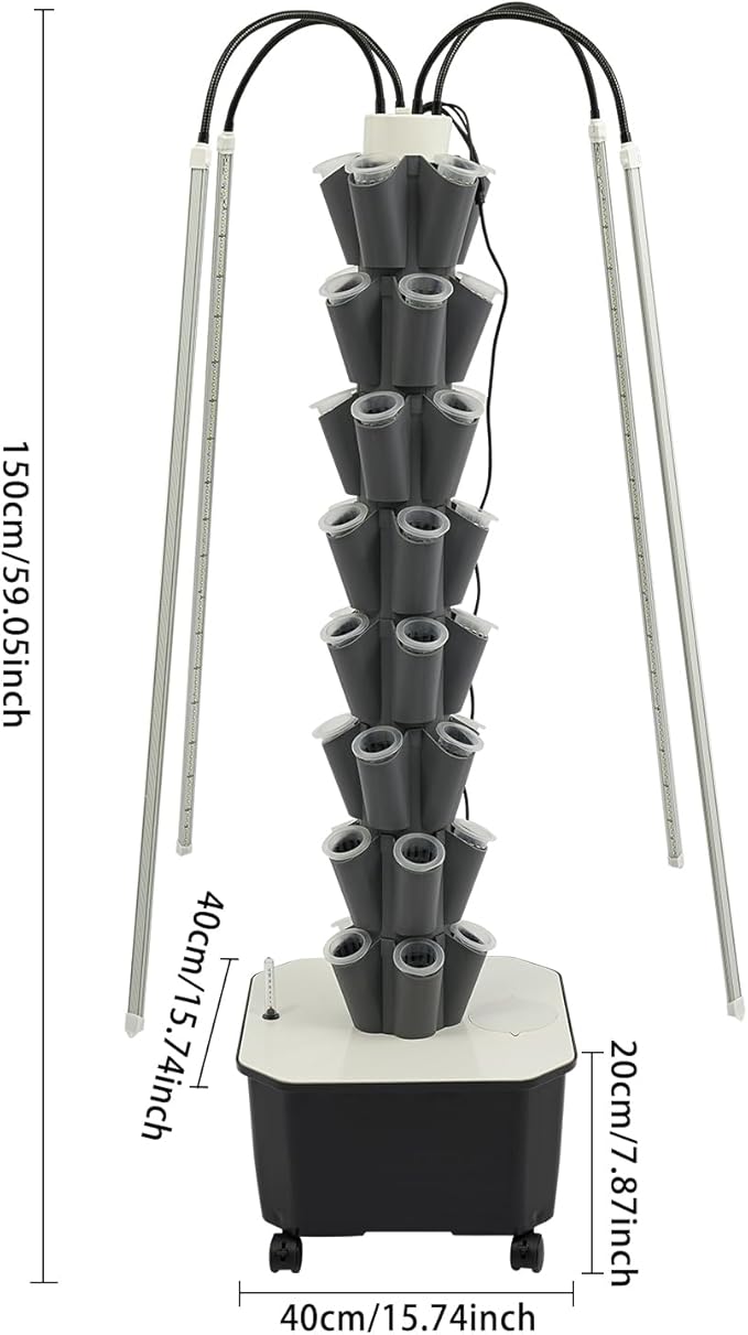 Hydroponic Growing System Herb Garden, 40 Pods Smart Indoor Gardening System w/Grow LED Light Full Spectrum & Water Circulation, Hydroponic Tower Plants Germination Kit for Herbs, Vegetables (Grey)