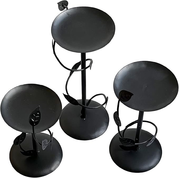 Lily’s Home Art Deco Climbing Vine Pillar Candle Holders, Steel, Black, Set of Three. Candles NOT Included