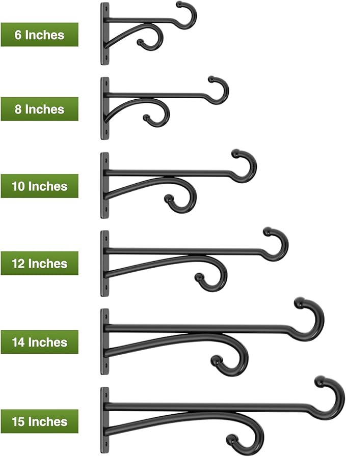 10" Plant Hanger Hook Outdoor Indoor – Planter Hooks for Hanging Plants, Plant Wall Hooks, Brackets for Hanging Plants, Baskets, Wind Chimes, Bird Feeders, Lanterns, Bird Houses (Black, Metal, 2-Pack)