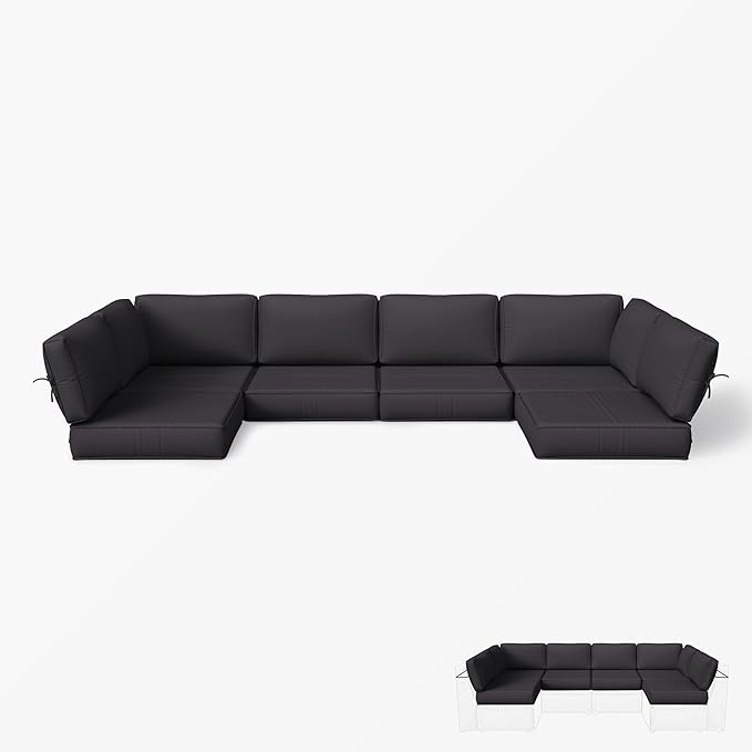 Outdoor Replacement Cushions for Patio Furniture, 5" Foam High-Density, 14-Piece Water-Resistant Outdoor Cushion for 6-Seat Sectional Patio Conversation Sets, Liner&Cover