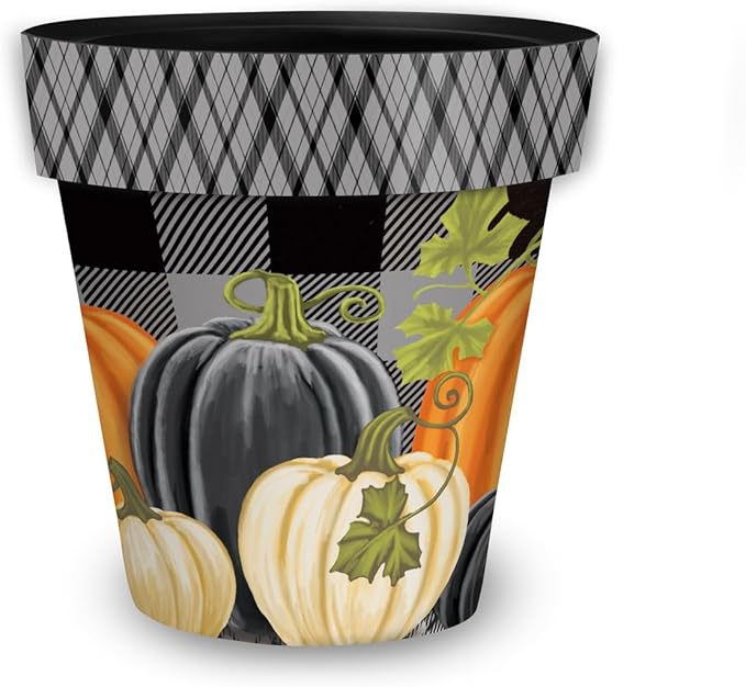 Briarwood Lane Fall Planter 11.75" x 11" x 11" Checkered Pumpkins Medium for Fall Planter