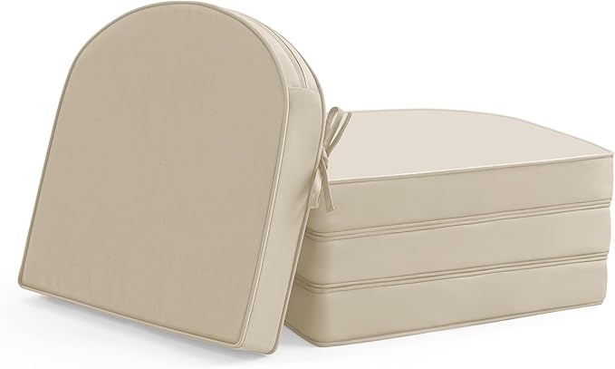 Outdoor Chair Cushions Set of 4: Waterproof & Fade Resistant Patio Furniture Cushions - 17 x 16 x 2 Inch Non Slip Round Corner Seat Cushion Pads with Removable Cover for Garden Yard Lawn, Cream