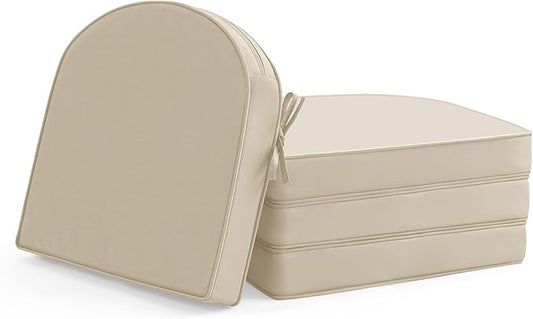 Outdoor Chair Cushions Set of 4: Waterproof & Fade Resistant Patio Furniture Cushions - 18.5 x 16 x 2 Inch Non Slip Round Corner Seat Cushion Pads with Removable Cover for Garden Yard Lawn, Cream