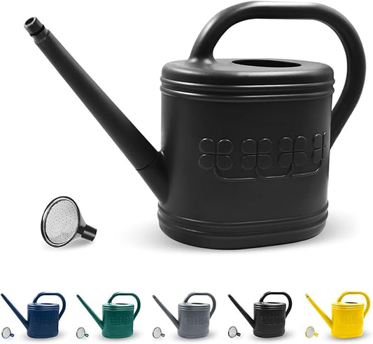 2 Gallon Watering Can, Outdoor Watering Can for Plants, Garden Water Can with Removable Long Spout and Stainless Steel Sprinkler Head, Large Water Can for Greenhouse (Black, 2 Gallon)