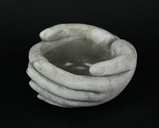 Distinctive Designs Grey Concrete Helping Hands Indoor/Outdoor Plant Pot Planter/Candle Holder 7 Inches Long