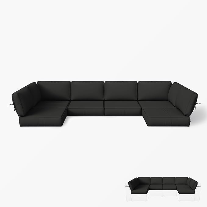Outdoor Replacement Cushions for Patio Furniture, 5" Foam High-Density, 14-Piece Water-Resistant Outdoor Cushion for 6-Seat Sectional Patio Conversation Sets, Liner&Cover