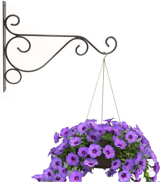 yueton Plant Bracket Hanger 2 Set of 10 Inch Fancy Curved Hook Cast Iron Wall Hooks for Bird Feeders Planters Lanterns Wind Chimes As Wall Brackets (Black)