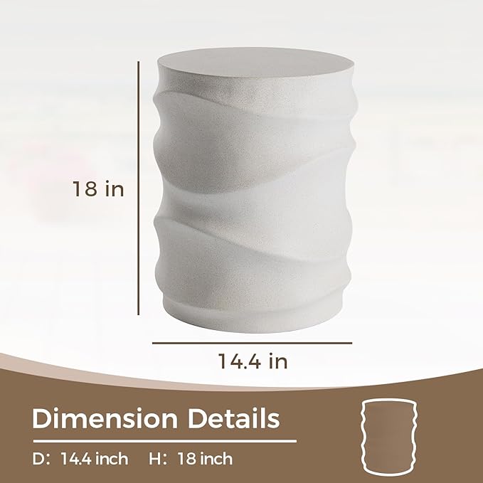 COSIEST Set of 2 Outdoor Side Table, 2 Pieces Concrete Side Table for Patio, Streamlined Lightweight Accent Table, Decorative Patio Garden Stools, Plant Stand Drum Table, Round, Spotted White