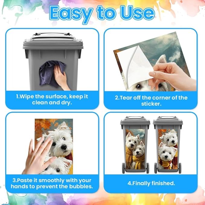 2PC Trash Can Sticker 14.57 x 32.28 Inch White Dog Design Autumn Scarf Theme Decorative Garbage Bin Cover Outdoor Trash Can Decal Art for Home Yard Garden Seasonal Decoration