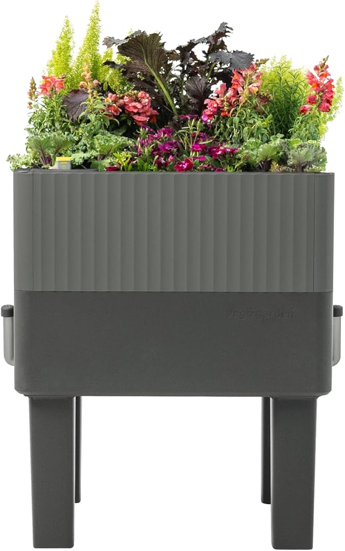 Vego garden EZCube Self Watering Planter Box with Legs, 29" Elevated Raised Garden Bed with Water Gauge for Patio, Backyard 21" x 24" Fog Gray