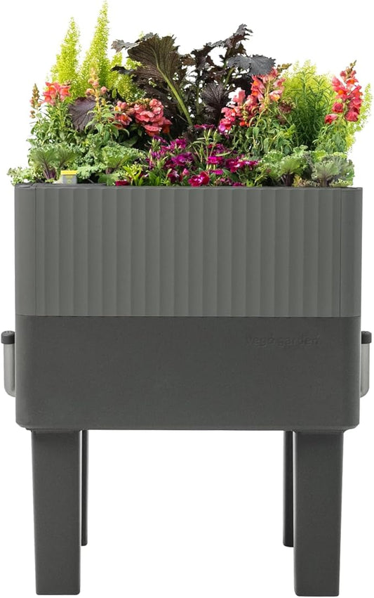 Vego garden EZCube Self Watering Planter Box with Legs, 29" Elevated Raised Garden Bed with Water Gauge for Patio, Backyard 21" x 24" Fog Gray