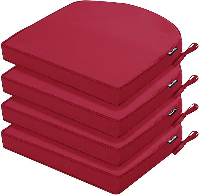 Outdoor Chair Cushions Set of 4 Water Resistant Patio Chair Cushions with Tie 3 Year Color Fastness Thick Outdoor Seat Cushion for Garden Lawn Round Corner Burgundy 17x16x2 Inch
