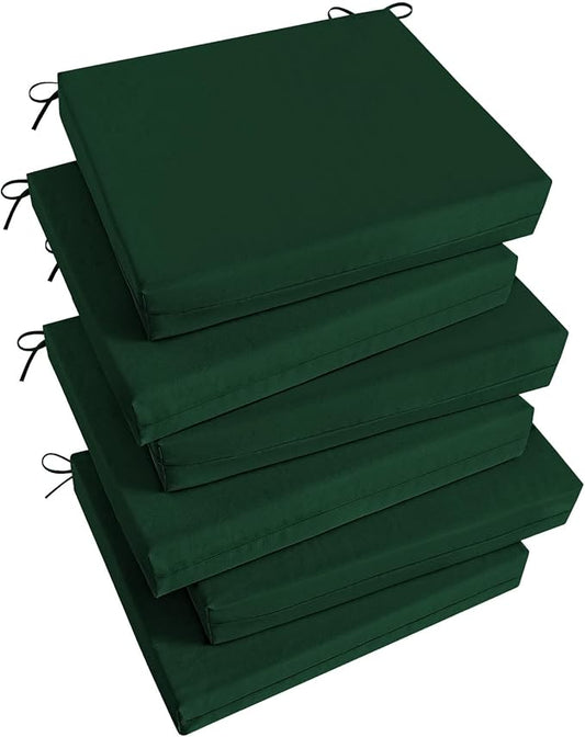 Basic Beyond Outdoor Chair Cushions Set of 6, Square Corner Outdoor Cushions for Patio Furniture, Water Resistant Patio Chair Cushions with 2 Ties, 18.5x16x3, Forest Green